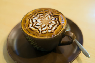 Mocha coffee drink on the wood weave