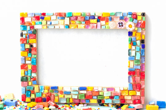 Photo frame decorated with colorful mosaic