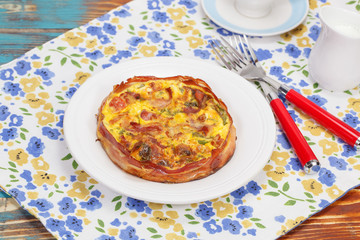 Breakfast. Smoked bacon, leek and roast garlic quiche