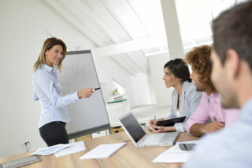 Fototapeta na wymiar Manager doing business presentation on whiteboard