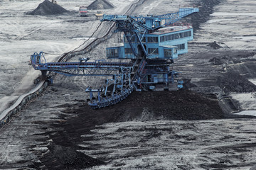 Coal mining in an open pit