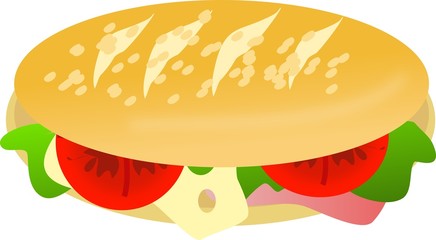 Baguette with cheese and ham