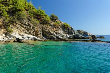 Fototapeta na wymiar rocky beach at greece , thassos