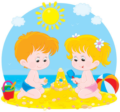 Children play on a beach