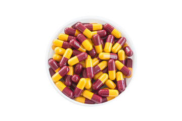 Pharmaceutical capsules on a white background