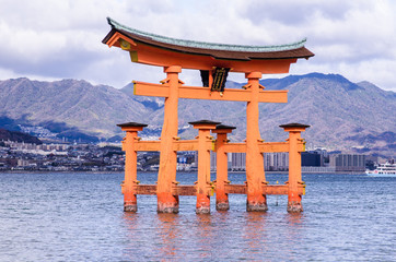 a big Torii gate at Miyajima, Japan