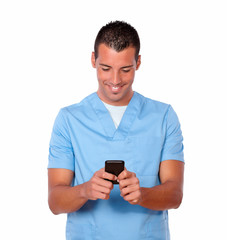 Young nurse man sending a message