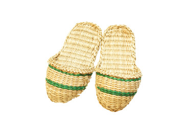 Slippers woven from straw. Isolated on white.