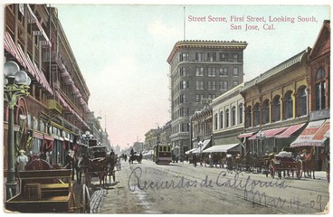 Straßenszene in San Jose, Kalifornien 1909 (col. Postkarte)