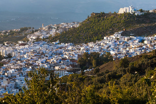 Panoramic view of blue city of Chefchaouen, Morocco