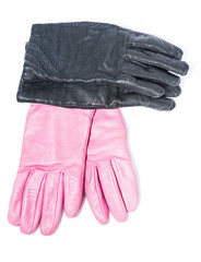 pink and black leather gloves