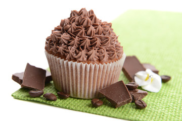 Tasty cupcake with butter cream, isolated on white