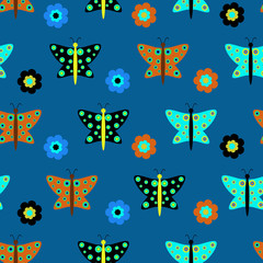 Seamless pattern with cute colorful butterflies