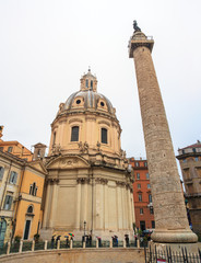 Fototapeta premium Trajan's column and SS. Nome di Maria church, Rome
