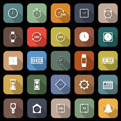 Time flat icons with long shadow