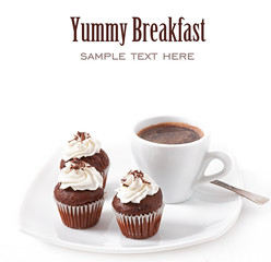 Chocolate muffins and cup of coffee