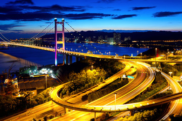 Fototapeta premium Tsing Ma Bridge in Hong Kong at night