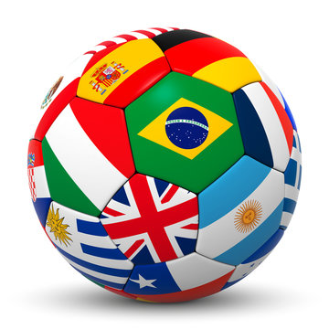 Fußball, 3D, International, Fahnen, Flaggen, Ball, Sport, Länder