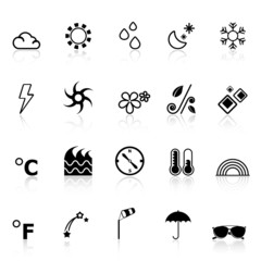 Weather icons with reflect on white background