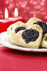 Poppy seed cookies in heart shape