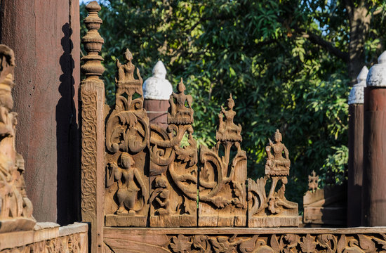 Wood carving detai at Shwe In Bin Kyaung  in Mandalay, Myanmar