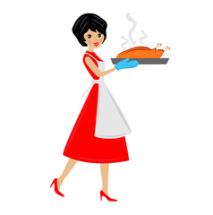woman prepare  fried chicken
