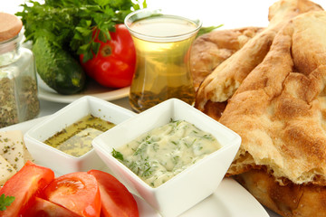 Traditional Turkish breakfast close up