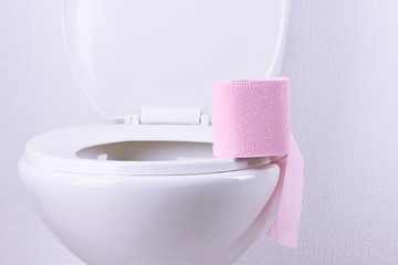 Toilet paper on a toilet, close-up