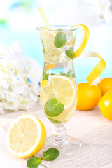 Glass of cocktail with lemon and mint