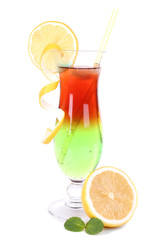Glass of cocktail isolated on white