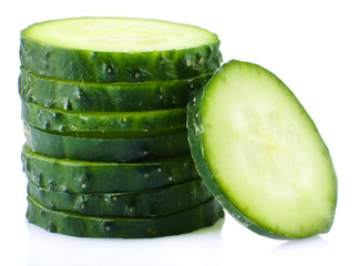 Sliced fresh cucumber, isolated on white
