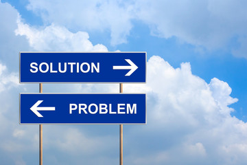 solution and problem on blue road sign