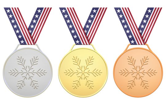 Medals with Stars and Stripes ribbon for Winter games