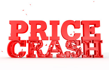 3d render of the word price crash for sales - obrazy, fototapety, plakaty