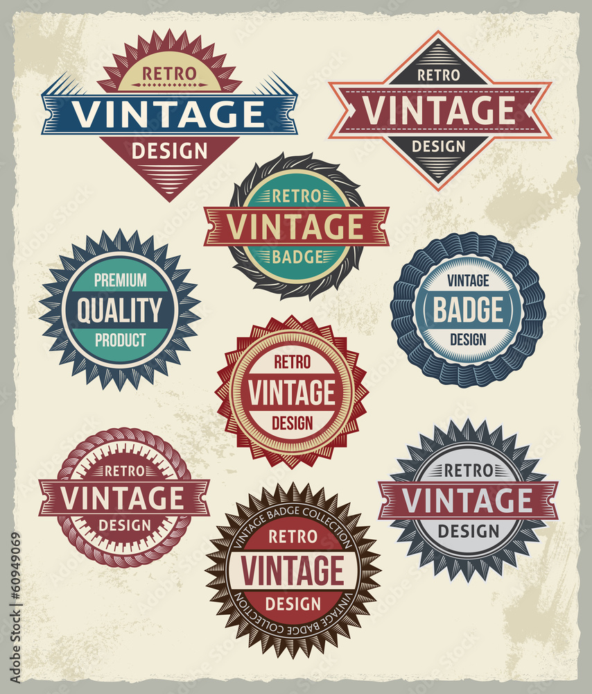 Wall mural set of retro vintage badges and labels with background texture