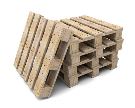 Stack of wooden pallets. One pallet near