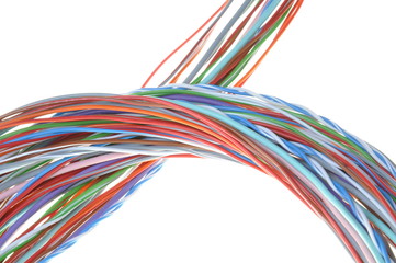Abstract bunch of colored wires isolated on the white 