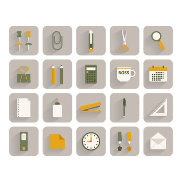 Set of office stationery icons