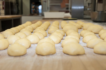 Fresh brioche dough in a bakery