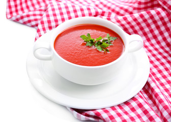Tasty tomato soup, isolated on white