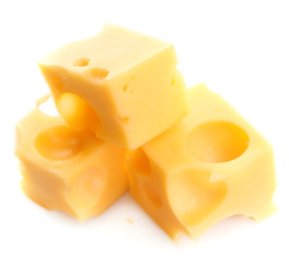Pieces of cheese, isolated on white