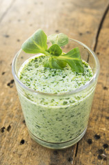 Field salad yogurt Smoothie in glass