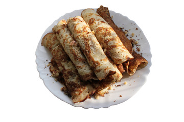 Closeup homemade american pancakes isolated on white