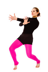 portrait of a girl on a white background in dance pose