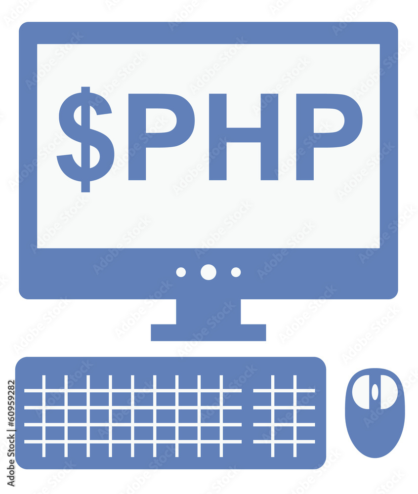 Poster vector icon of personal computer with dollar php inscription on