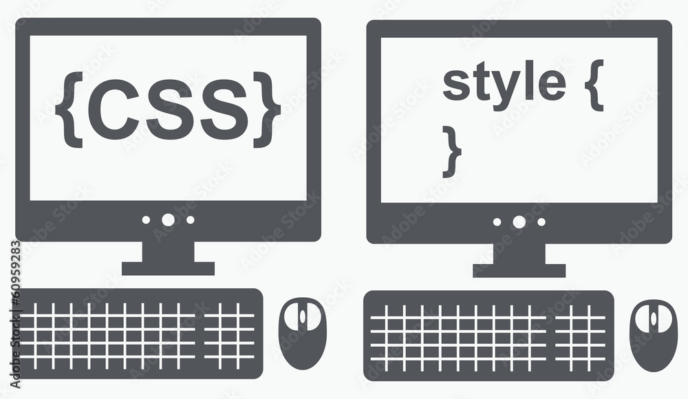 Poster vector icon of personal computer with css on the screen, curves