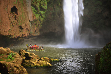 Boat under Ouzoud waterfall, Morocco