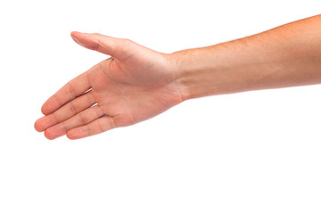 Hand a man person who is  willing to make a deal isolated on whi