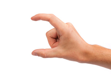 Male hand reaching for something on white