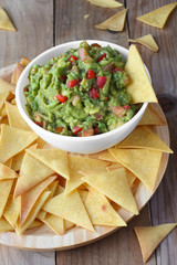 Mexican food. Home-made nachos chips and guacamole